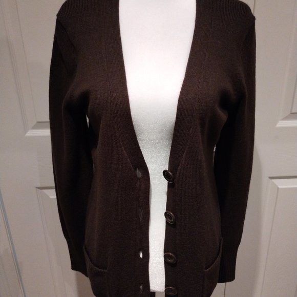 Long Brown Buttoned Cardigan by Joseph A MEDIUM V-Neck NEW!! - Picture 2 of 7